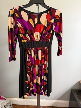 Maggy London Black Multicolor Abstract Fit-and-Flare Dress
